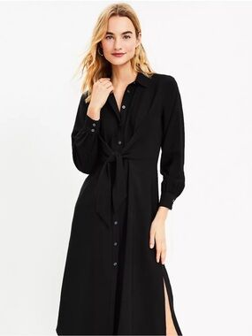 LOFT Classic Black Tie-Waist Shirt Dress